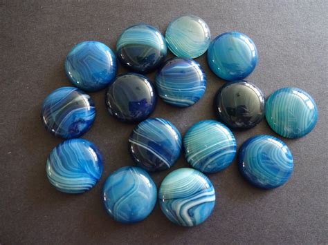 20mm Natural Striped Blue Agate Gemstone Cabochon Dyed Dome Blue