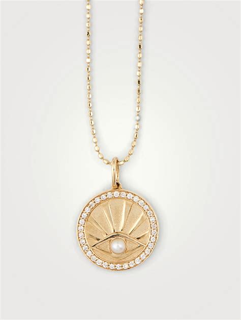 Sydney Evan K Gold Evil Eye With Rays Coin Charm Necklace With