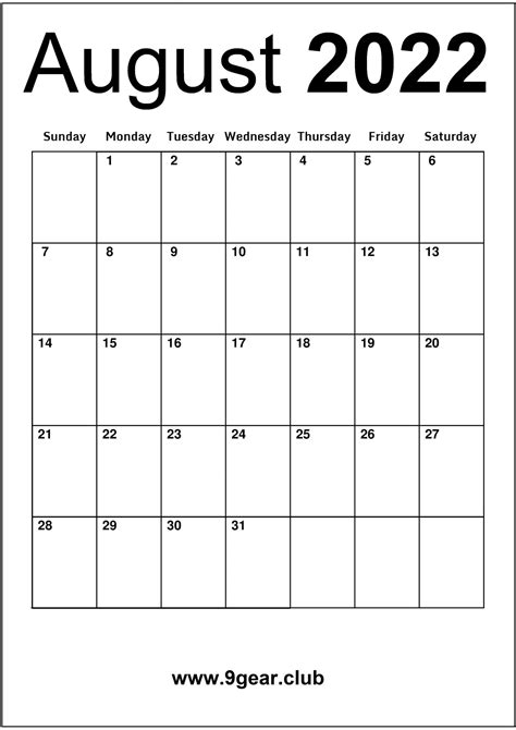 August 2022 Blank Calendar Monthly August Printable Calendars Vrogue