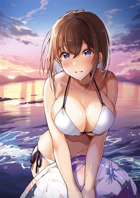 Big Boobs Blue Eyes Anime Anime Girls Bikini Water Floater 1417x2000 Wallpaper