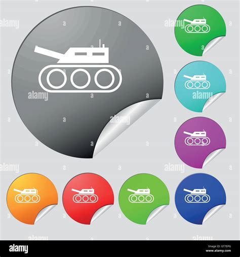 Tank Krieg Armee Symbol Zeichen Satz Von Acht Multi Farbige Runde