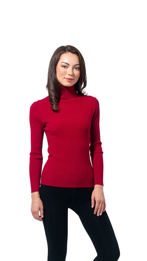Women Sweater Plain Turtleneck V2 Red 109f