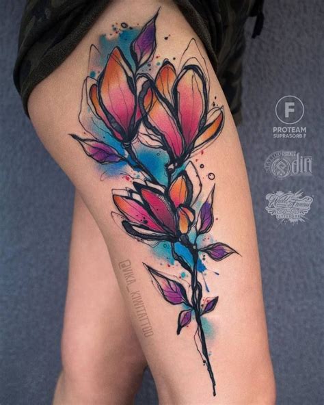 Orange watercolor phoenix tattoo on thigh. 40 Graphic Watercolor Tattoos by Vika KIWI | TattooAdore ...