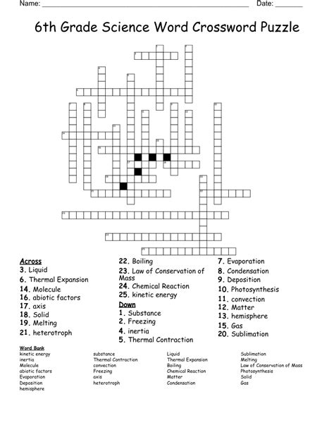 6th Grade Science Word Crossword Puzzle Wordmint