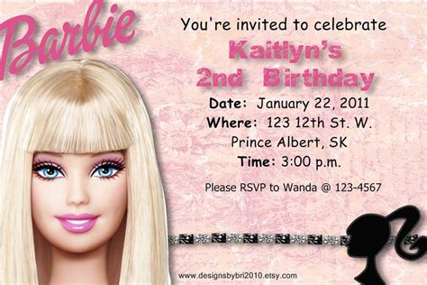 barbie birthday invitation via etsy barbie birthday invitations barbie invitations birthday