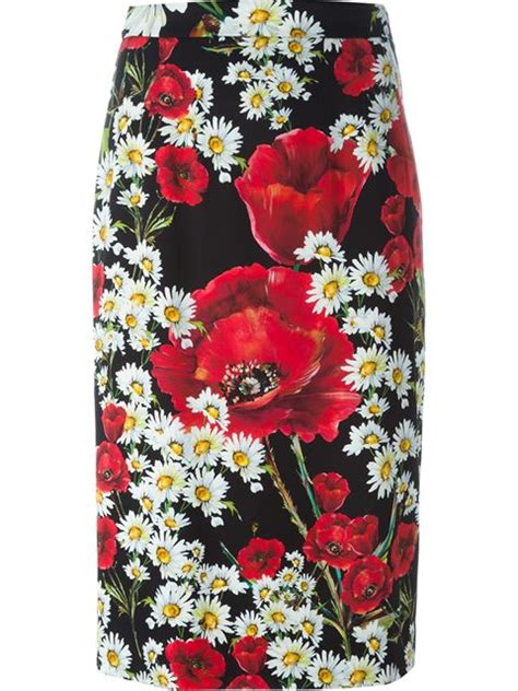 dolce and gabbana daisy and poppy print skirt in red modesens