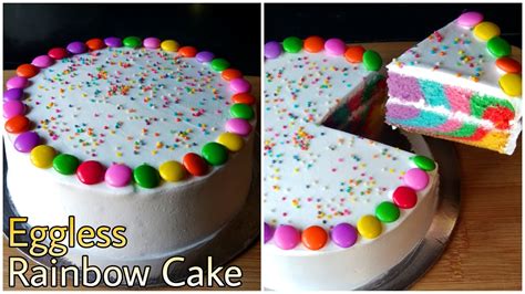 Easy Rainbow Cake Eggless Cake Without Oven Rainbow Cake Without