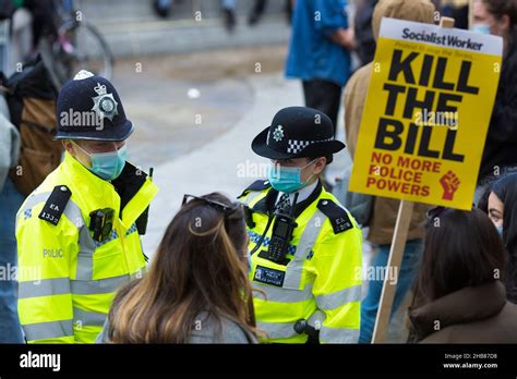 participants gather during a ‘kill the bill protest against the police crime sentencing and