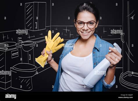 Cheerful Attractive Woman Doing Household Chores Stock Photo Alamy