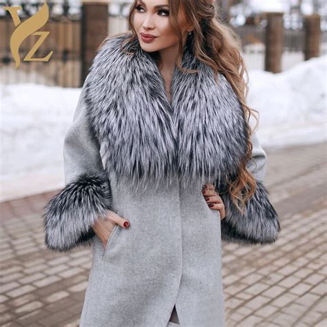 90cm Long Women Winter Jackets Real Fox Fur Coats Wool Jackets