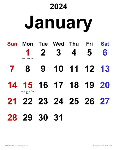 2024 January Calendar Big Numbers 18th Bonnie Annecorinne
