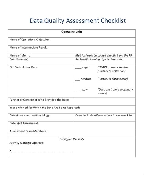 Quality Checklist Examples Format Pdf