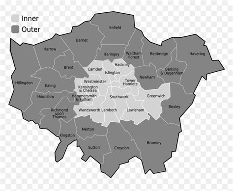 Map Outer London Inner And Outer London Boroughs Hd Png Download Vhv
