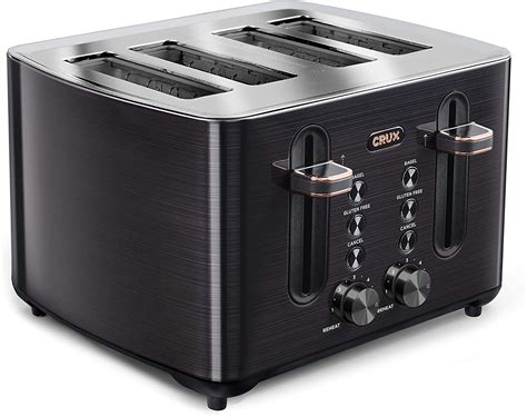 Crux 14807 4 Slice Toaster Black Stainless Steels