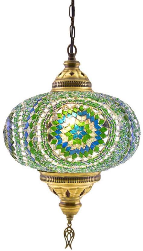 Xl Turkish Moroccan Handmade Mosaic Hanging Ceiling Lantern Night