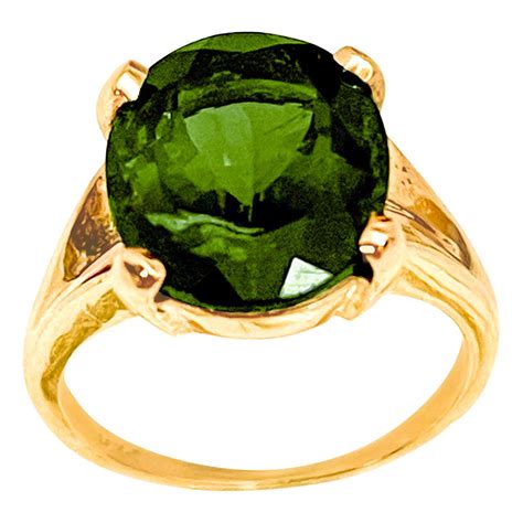 8 Ct Natural Oval Cut Green Tourmaline Ring In 14 Karat Yellow Gold For
