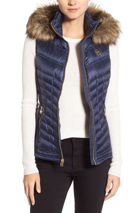 Michael Michael Kors Embossed Mixed Media Down Vest With Detachable