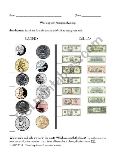 American Currency Worksheet Printable Money Worksheets To 10 Jayden