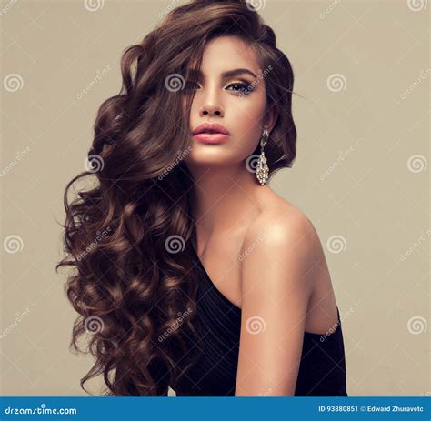 Beautiful Model With Long Dense And Curly Hairstyle Stock Image Image Of Colorful Cosmetics