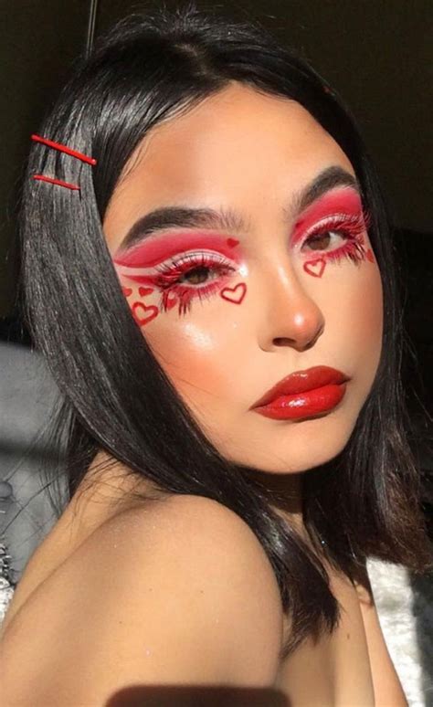 20 Valentines Day Makeup Ideas 2023 Red Love Heart Outline Red Lips