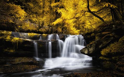 Waterfall Autumn Cascade Forest River Stream