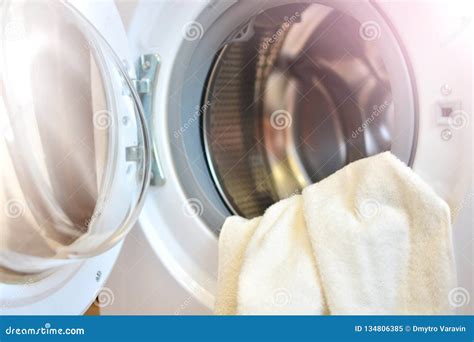 Washing Machine With Clothes Open Door Of Washer Machine Stock Image