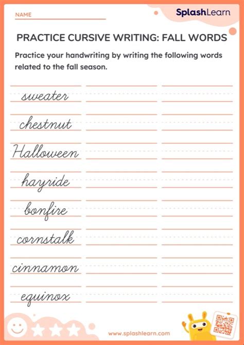 Practice Cursive Writing Fall Words Worksheet Ela Worksheets