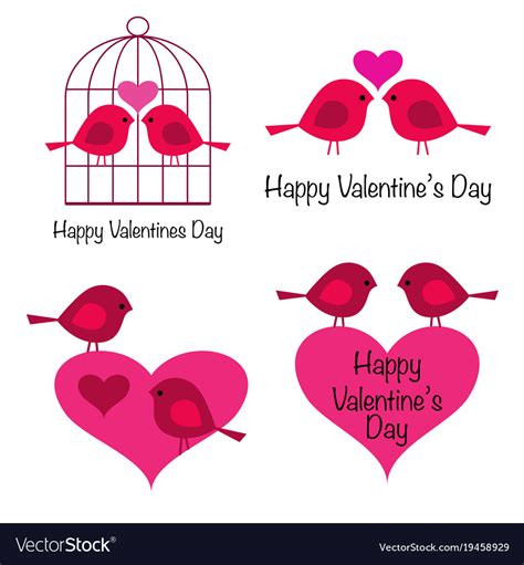 Cute Valentines Day Birds With Hearts Royalty Free Vector
