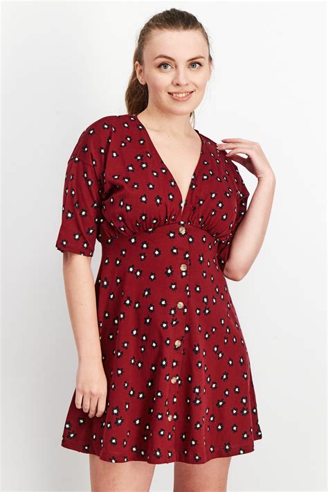 Buy Asos Design Women V Neck Floral Print Mini Casual Dress Maroon Online Brands For Less