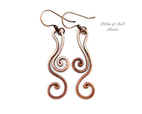 Solid Copper Earrings Wire Wrapped Earrings Wire Wrapped Etsy