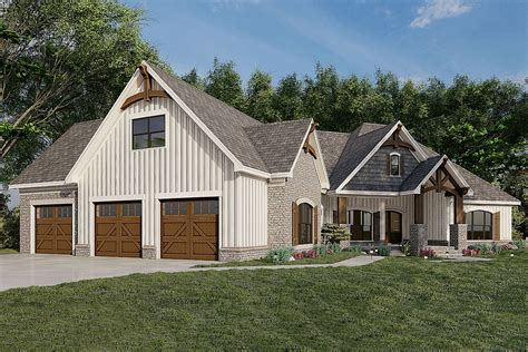 Mountain Craftsman House Plan With Angled 3 Car Garage 70684mk