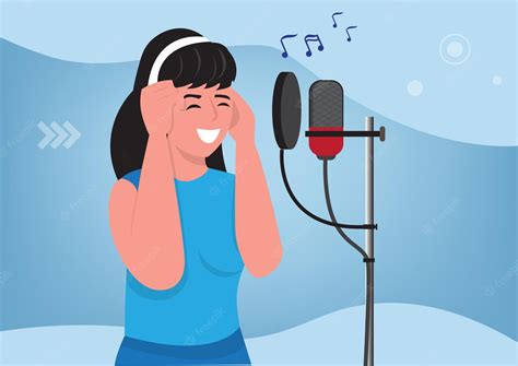 Premium Vector Girl Singing Through The Microphone Record A Song In A