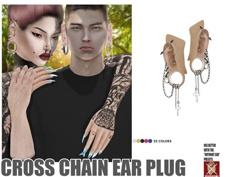 Cross Chain Ear Plug 4 Versions No Ear Presets Redheadsims Cc