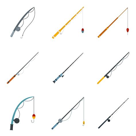 Premium Vector Fishing Rod Icons Set Flat Set Of Fishing Rod Vector