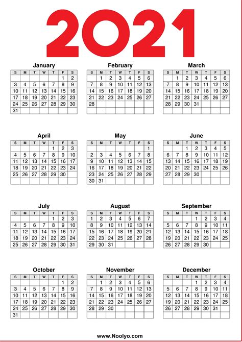 Choose your sunday or monday start calendar and. Free 2021 Yearly Calender Template : Calendar 2021 ...