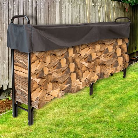 Pure Garden Firewood Log Rack With Cover 8 Ft Steel Black Walmart