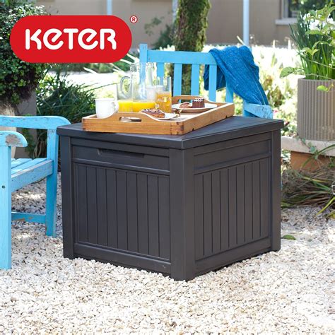 Keter Outdoor Patio Garden Cube Wood Look Storage Box Bench Container