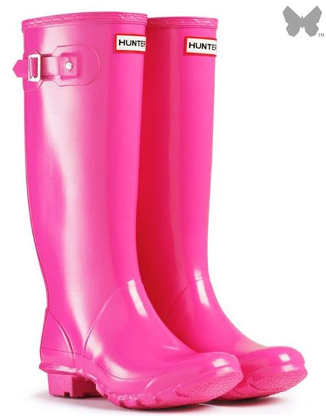 Bright Pink Wellies Hunter Ladies Huntress Gloss Wellington Boots