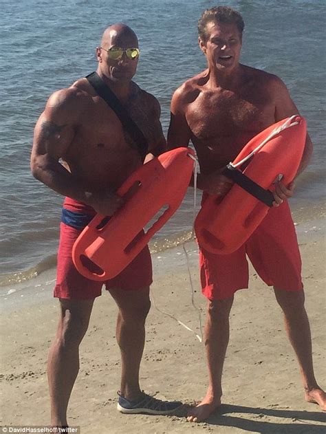David Hasselhoff Poses Shirtless With The Rock On Baywatch Set Daily