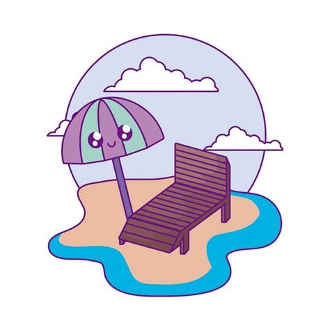 Premium Vector Chair Beach With Umbrella Open Kawaii In The Beach
