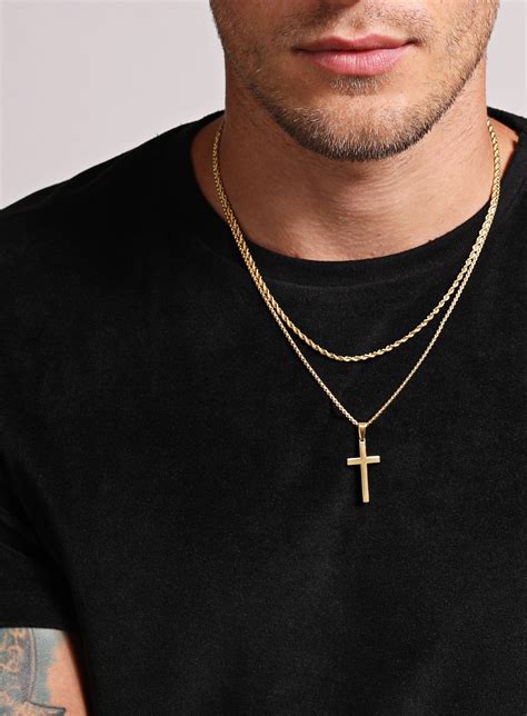 Necklace Set For Men Stainless Steel Gold Rope Chain And Gold Cross Set