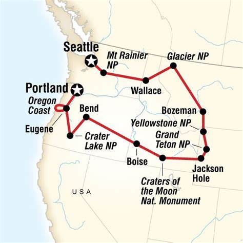 Map Of The Route For National Parks Of The Northwest Us National