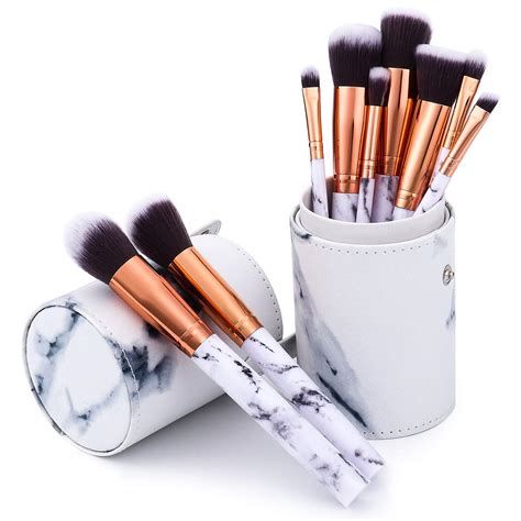 Amazon Com Makeup Brush Sets Pcs Marble Makeup Brushes White With Metal Case For Eyeshadow