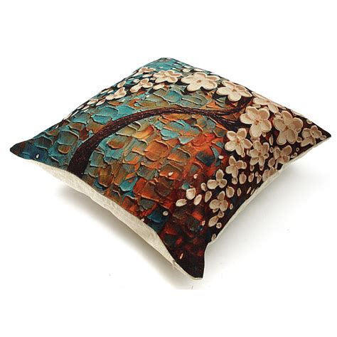 Non 3d Printed Flower Tree Cotton Linen Decorative Throw Pillow Case