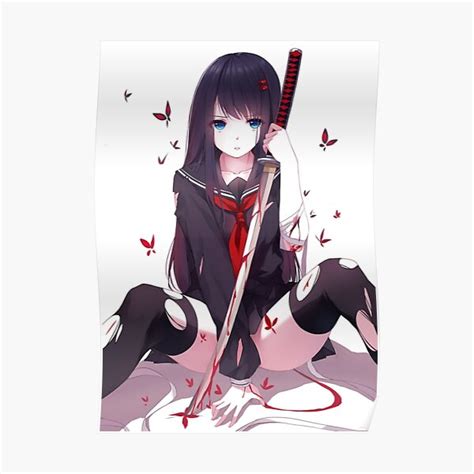 Anime Girl With Katana Poster For Sale By Falica Redbubble