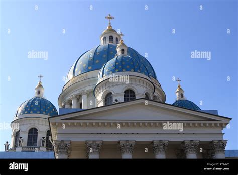 Facade With Blue Domes And Crosses Trinity Izmailovsky Cathedral