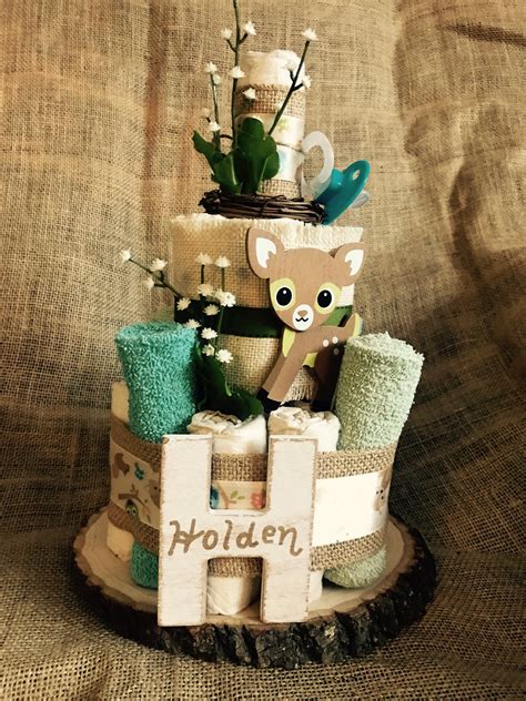 Adorable Woodland Diaper Cake Customized Baby Diaper Cake Baby