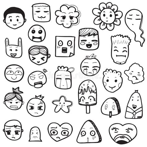 Set Of Hand Drawn Outline Doodle Emoticons Vector Ill Vrogue Co