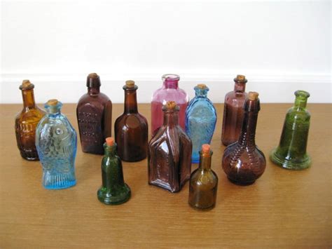 Twelve Tiny Colored Glass Bottles With Stoppers Instant