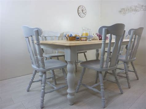 6ft Solid Wood Farmhouse Table And 6 Chairs Painted Vintage Antique